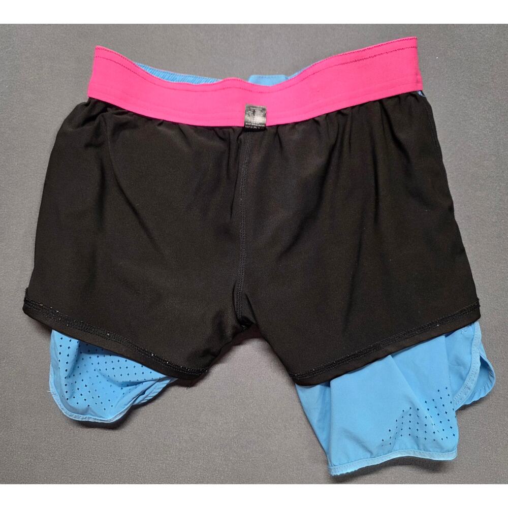 Kids Light Blue Athletic Shorts with Pink Logo - Picture 11 of 11